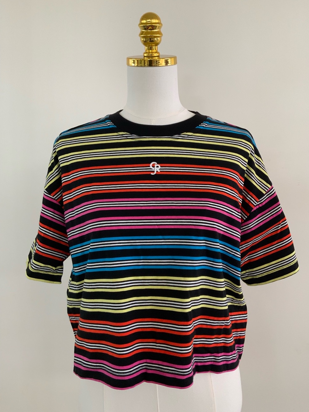 Old Navy Black Multicolor Striped Short Sleeve Tee